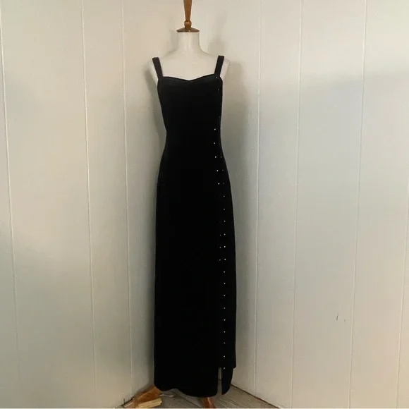 Vintage Velvet Maxi Dress Women’s L Sweetheart Neck Sleeveless Black - Picture 10 of 10
